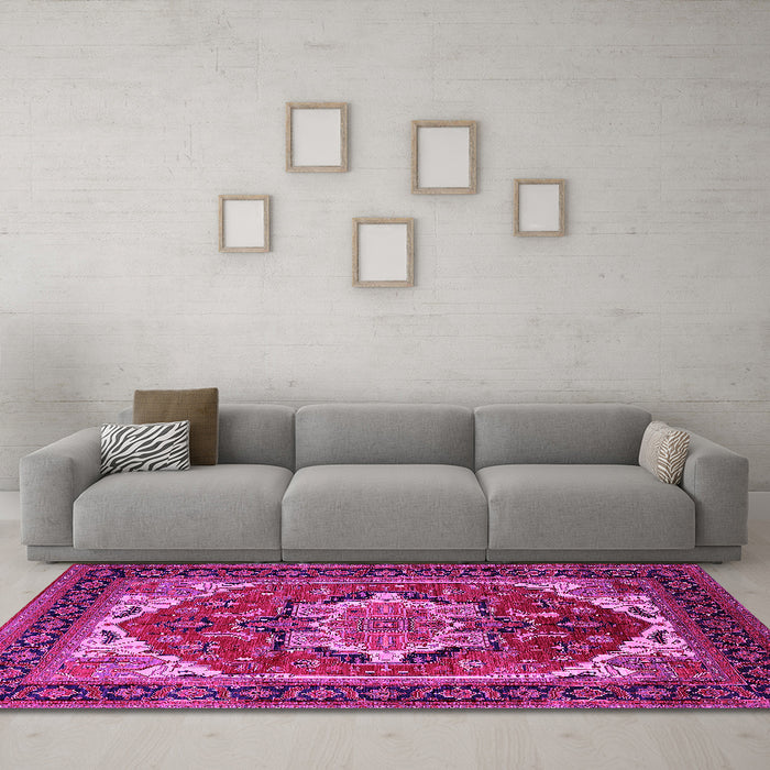Machine Washable Persian Pink Traditional Rug in a Living Room, wshurb2355pnk