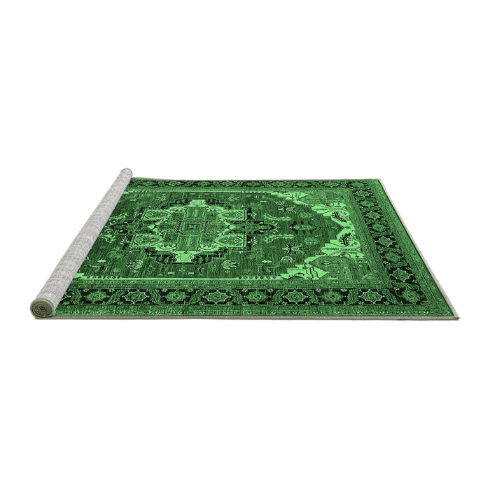 Sideview of Machine Washable Persian Emerald Green Traditional Area Rugs, wshurb2355emgrn