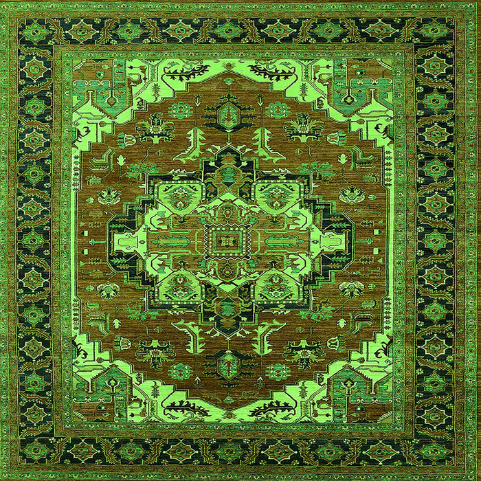 Square Persian Green Traditional Rug, urb2355grn