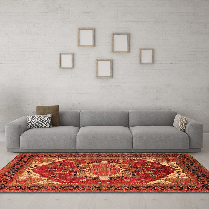 Machine Washable Persian Orange Traditional Area Rugs in a Living Room, wshurb2355org