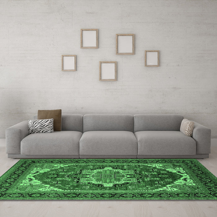 Machine Washable Persian Emerald Green Traditional Area Rugs in a Living Room,, wshurb2355emgrn