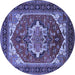 Round Machine Washable Persian Blue Traditional Rug, wshurb2355blu