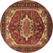 Round Machine Washable Persian Brown Traditional Rug, wshurb2355brn