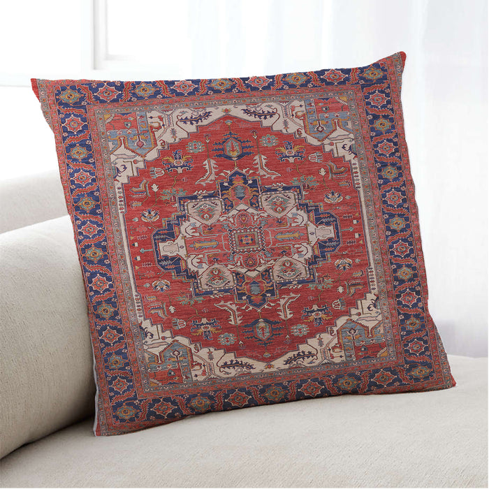 Lifestyle Image of Mid-Century Modern Urban Square Tomato Red Throw Pillow, 18 inch by 18 inch, pwurb2355