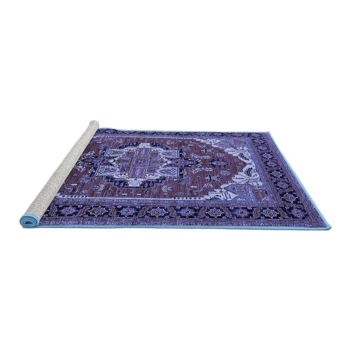 Sideview of Machine Washable Persian Blue Traditional Rug, wshurb2355blu