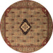 Round Oriental Brown Industrial Rug, urb2356brn