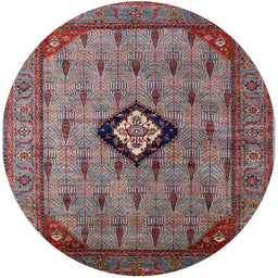 Round Mid-Century Modern Dark Gray Oriental Rug, urb2356