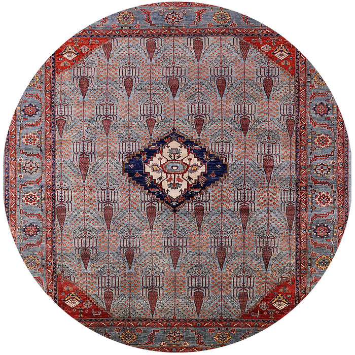 Round Mid-Century Modern Dark Gray Oriental Rug, urb2356