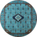 Round Machine Washable Oriental Light Blue Industrial Rug, wshurb2356lblu