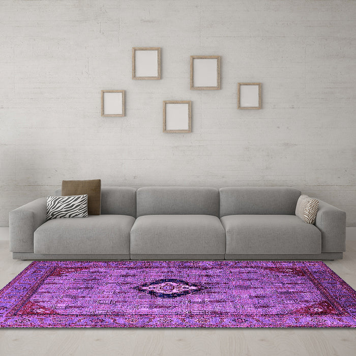 Machine Washable Oriental Purple Industrial Area Rugs in a Living Room, wshurb2356pur