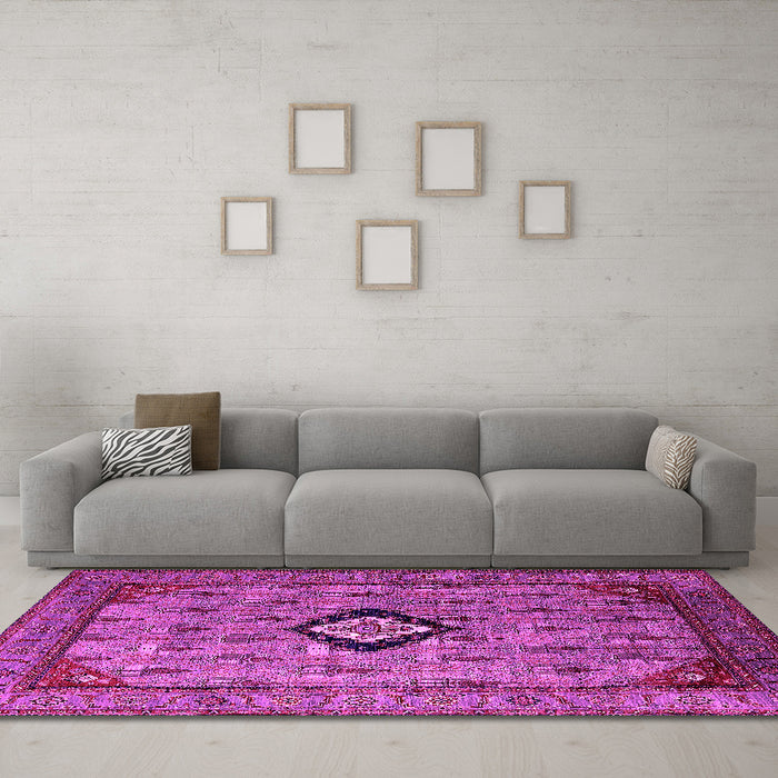Machine Washable Oriental Pink Industrial Rug in a Living Room, wshurb2356pnk