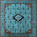 Square Machine Washable Oriental Light Blue Industrial Rug, wshurb2356lblu