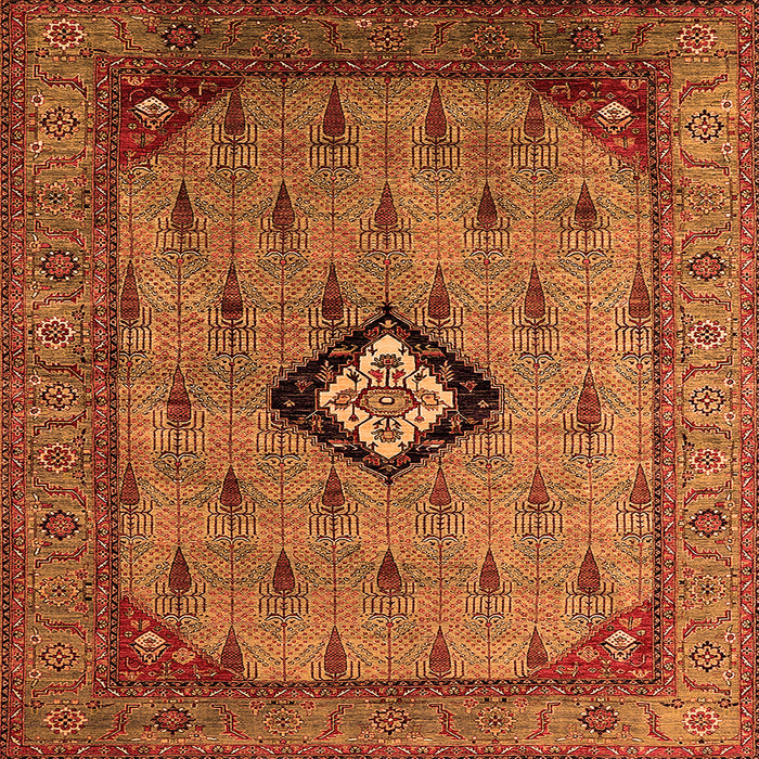 Square Machine Washable Oriental Orange Industrial Area Rugs, wshurb2356org