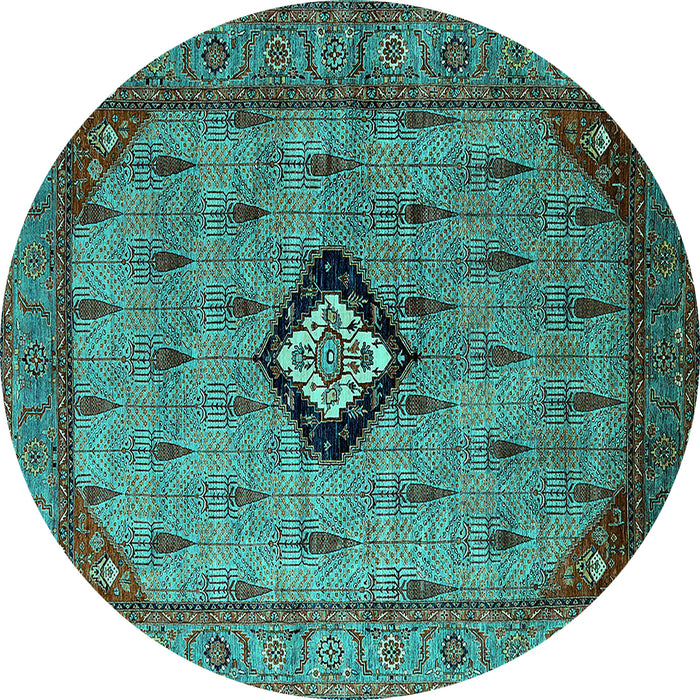 Round Oriental Turquoise Industrial Rug, urb2356turq