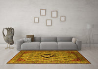 Machine Washable Oriental Yellow Industrial Rug, wshurb2356yw