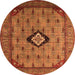 Round Machine Washable Oriental Orange Industrial Area Rugs, wshurb2356org