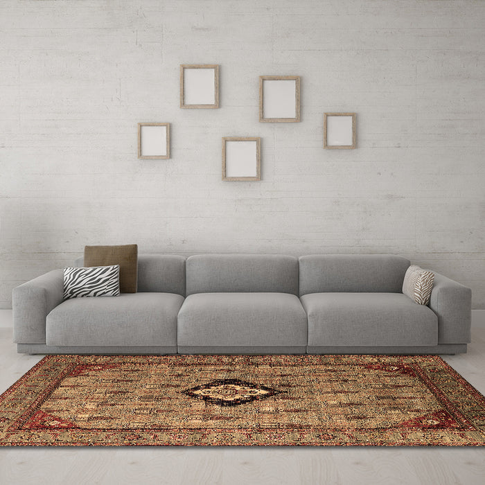 Machine Washable Oriental Brown Industrial Rug in a Living Room,, wshurb2356brn