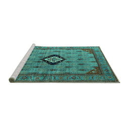 Sideview of Machine Washable Oriental Turquoise Industrial Area Rugs, wshurb2356turq