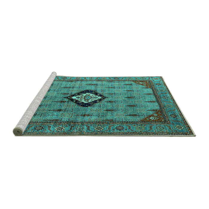 Sideview of Machine Washable Oriental Turquoise Industrial Area Rugs, wshurb2356turq