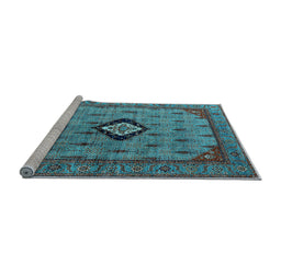Sideview of Machine Washable Oriental Light Blue Industrial Rug, wshurb2356lblu
