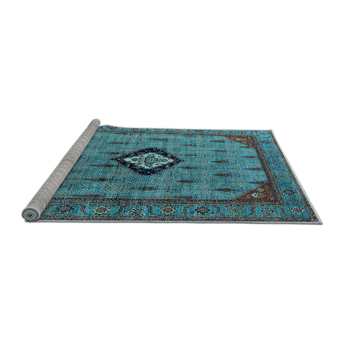 Sideview of Machine Washable Oriental Light Blue Industrial Rug, wshurb2356lblu