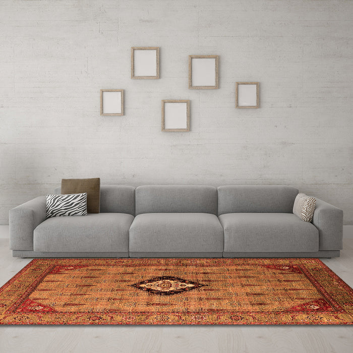 Machine Washable Oriental Orange Industrial Area Rugs in a Living Room, wshurb2356org