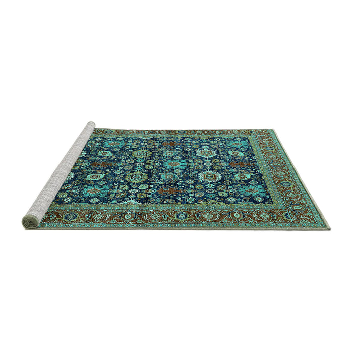 Sideview of Machine Washable Oriental Turquoise Traditional Area Rugs, wshurb2357turq