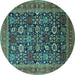 Round Machine Washable Oriental Turquoise Traditional Area Rugs, wshurb2357turq