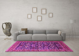 Machine Washable Oriental Pink Traditional Rug in a Living Room, wshurb2357pnk