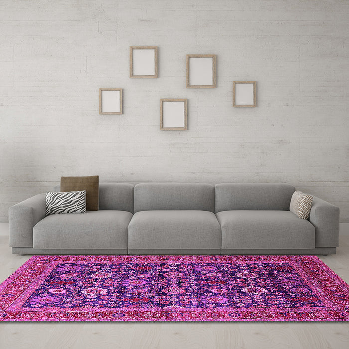 Machine Washable Oriental Pink Traditional Rug in a Living Room, wshurb2357pnk