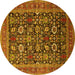 Round Machine Washable Oriental Yellow Traditional Rug, wshurb2357yw