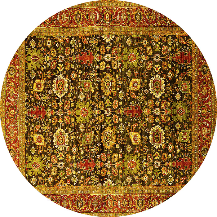 Round Oriental Yellow Traditional Rug, urb2357yw
