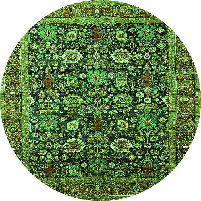 Round Oriental Green Traditional Rug, urb2357grn