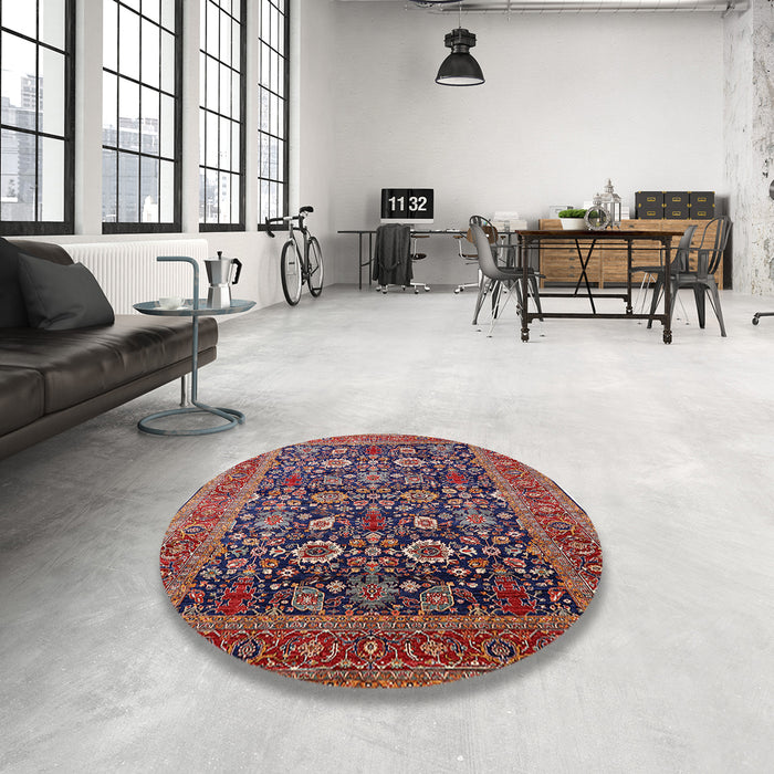 Round Mid-Century Modern Pink Oriental Rug in a Office, urb2357