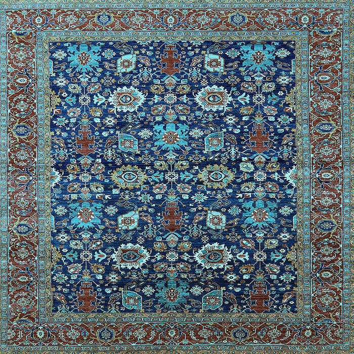 Square Machine Washable Oriental Light Blue Traditional Rug, wshurb2357lblu