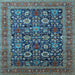 Square Machine Washable Oriental Light Blue Traditional Rug, wshurb2357lblu