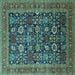 Square Machine Washable Oriental Turquoise Traditional Area Rugs, wshurb2357turq
