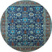 Round Oriental Light Blue Traditional Rug, urb2357lblu