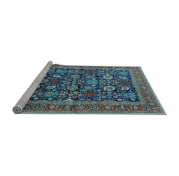 Sideview of Machine Washable Oriental Light Blue Traditional Rug, wshurb2357lblu