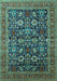 Machine Washable Oriental Turquoise Traditional Area Rugs, wshurb2357turq