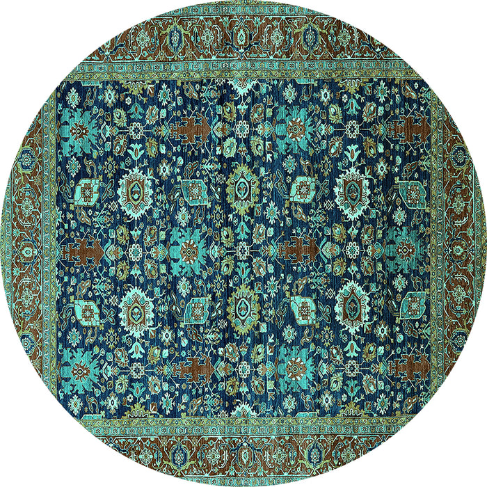 Round Oriental Turquoise Traditional Rug, urb2357turq