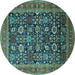 Round Oriental Turquoise Traditional Rug, urb2357turq