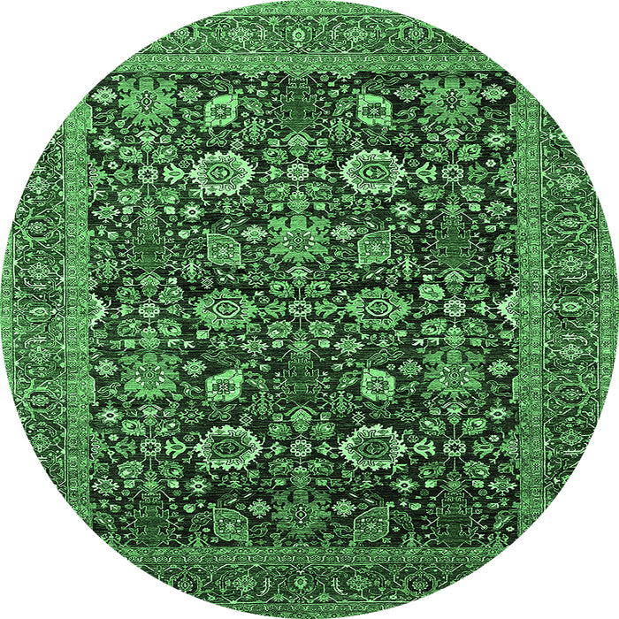 Round Machine Washable Oriental Emerald Green Traditional Area Rugs, wshurb2357emgrn