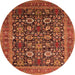 Round Machine Washable Oriental Orange Traditional Area Rugs, wshurb2357org