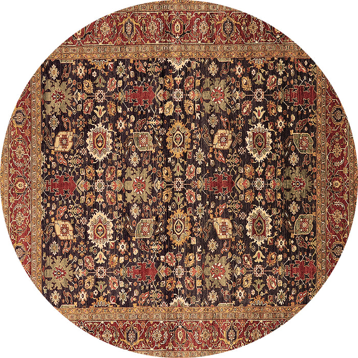 Round Oriental Brown Traditional Rug, urb2357brn