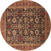 Round Oriental Brown Traditional Rug, urb2357brn