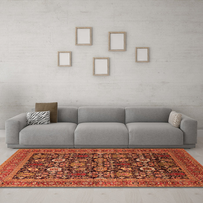 Machine Washable Oriental Orange Traditional Area Rugs in a Living Room, wshurb2357org