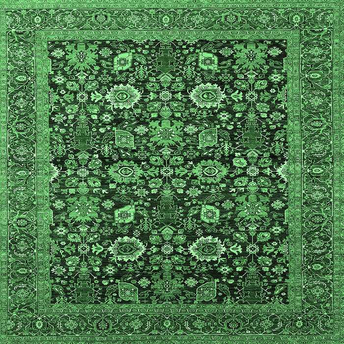 Square Machine Washable Oriental Emerald Green Traditional Area Rugs, wshurb2357emgrn