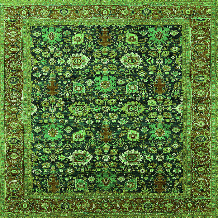 Square Machine Washable Oriental Green Traditional Area Rugs, wshurb2357grn