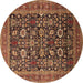 Round Machine Washable Oriental Brown Traditional Rug, wshurb2357brn